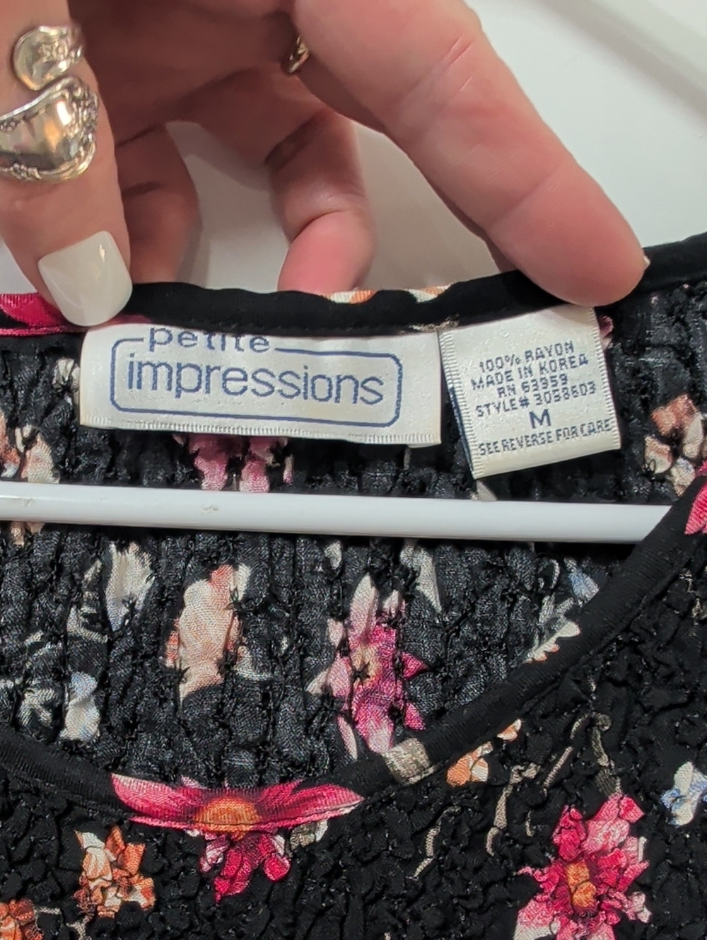 Vintage Petite Impressions Floral Smocked Bodice Midi Dress - Picture 2 of 6